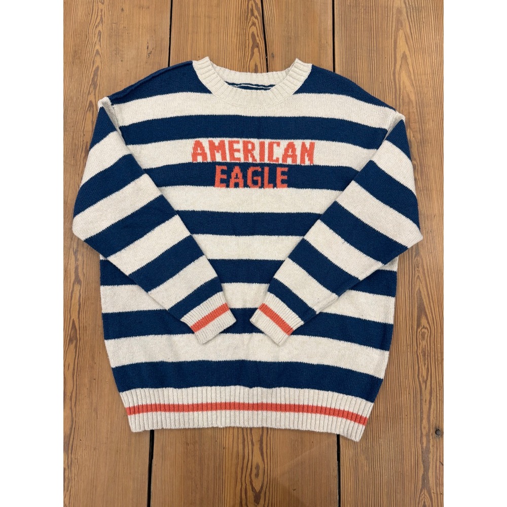 American Eagle Outfitters Oversized Rugby Sweater StripedWomen Size S Navy White